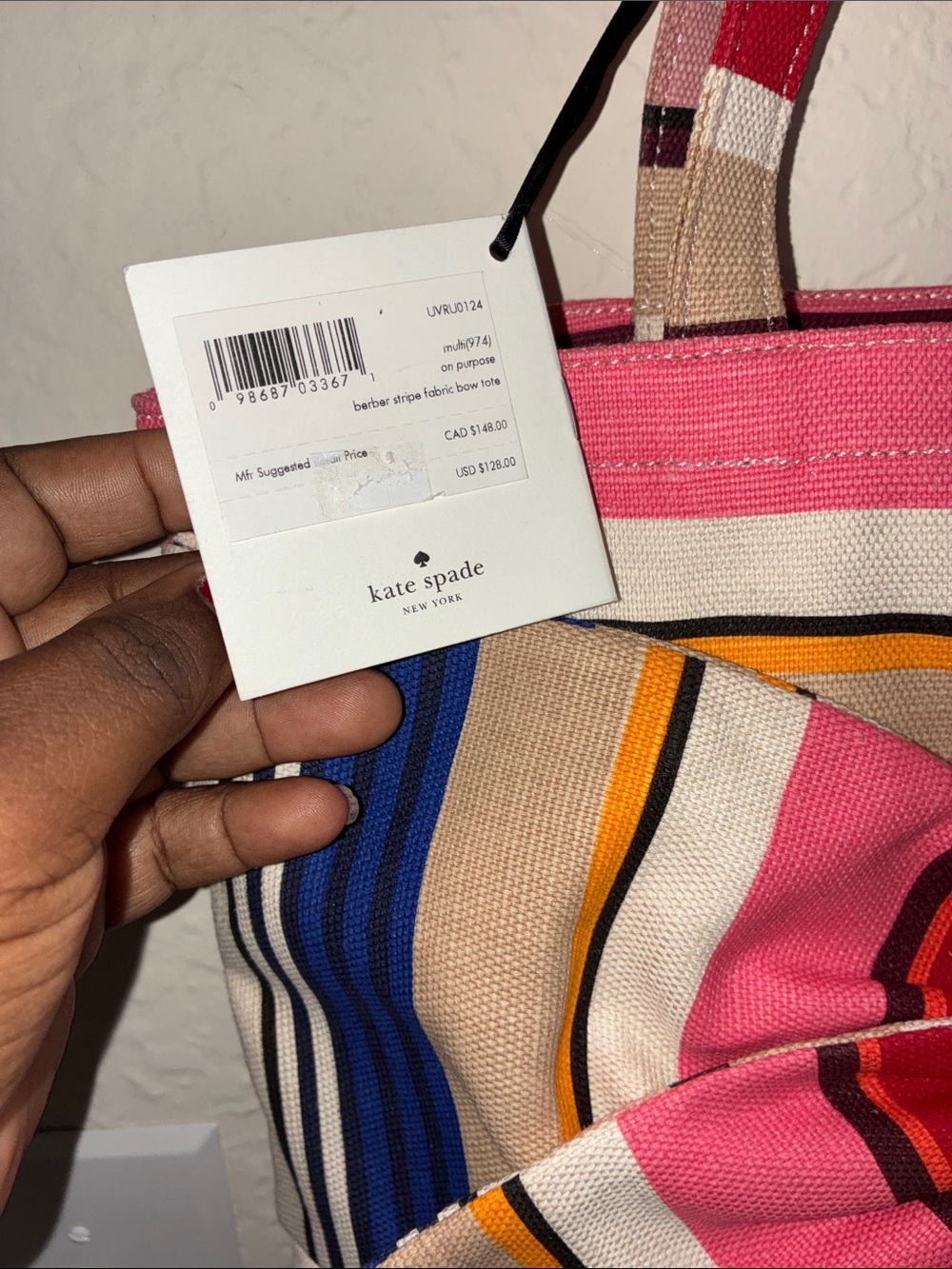 kate spade Pink, Blue & Red Striped Bow Tote - Picture 8 of 17